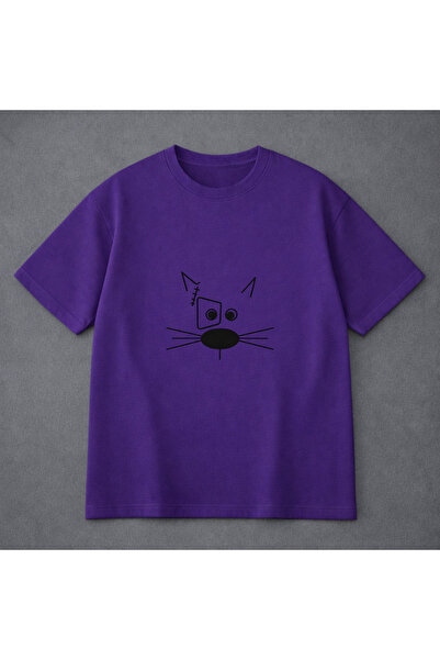 VODEXA Μπλουζάκι Unisex Oversize BIYIKLI KEDİ με στάμπα, 100% βαμβακερό, άνετ...