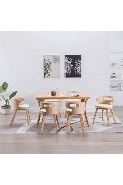 Concept Καρέκλες κουζίνας, 6 τεμάχια, κρεμ, καμπυλωτό ξύλο & οικολογικό Δερμά...