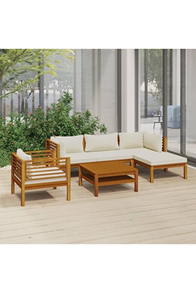 Concept Set mobilier grădină cu perne crem, 6 piese, lemn masiv acacia