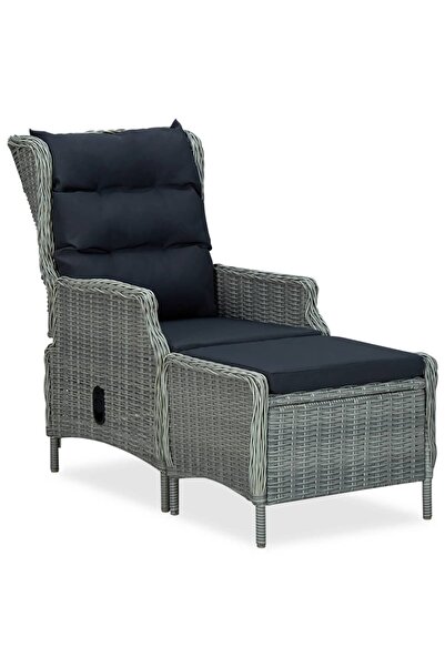 Concept Scaun de grădină rabatabil cu taburet, gri deschis, poliratan