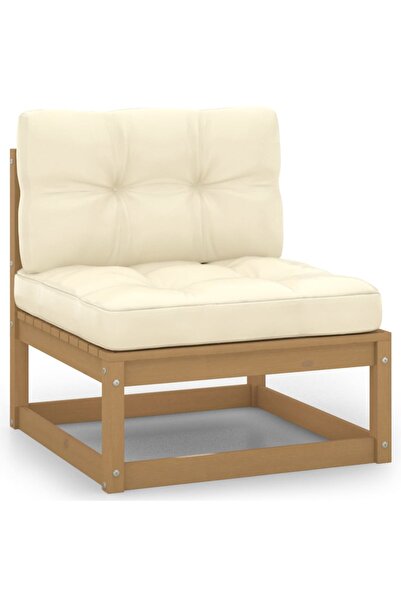 Concept Canapea de mijloc de grădină cu perne crem, lemn masiv de pin