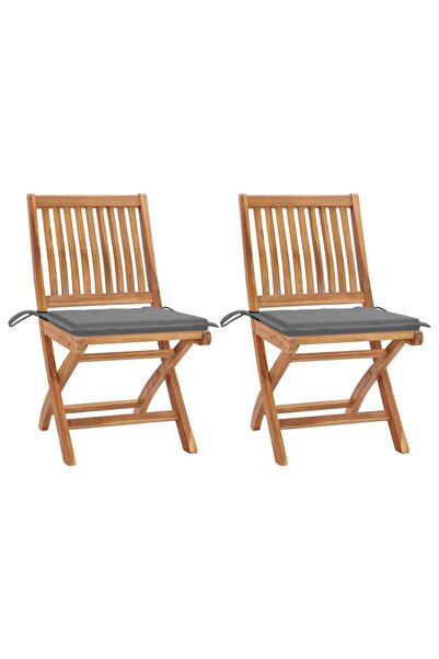 Concept Καρέκλες κήπου με γκρι μαξιλάρια, 2 τεμ., γκρι, μασίφ ξύλο τικ