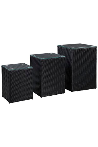 Concept Βοηθητικά τραπεζάκια με γυάλινη επιφάνεια, 3 τεμ., μαύρο, πολυρατάν