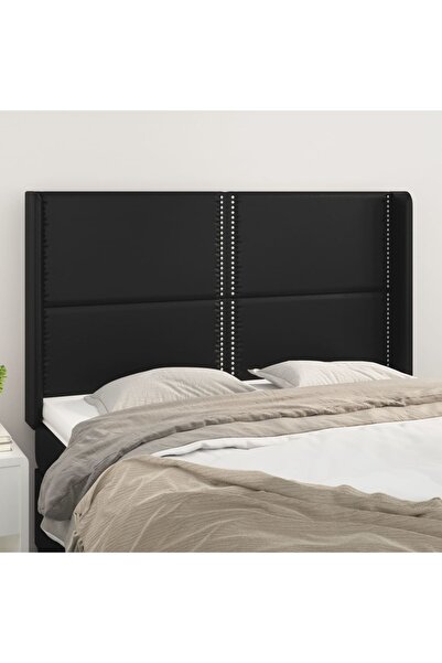 Concept Tăblie de pat cu aripioare, negru, 147x16x118/128 cm, piele