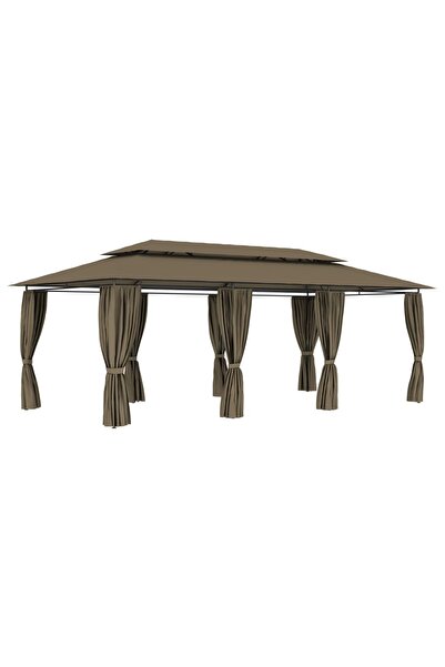 Concept Pavilion cu perdele, gri taupe, 600 x 298 x 270 cm, 180 g/m²