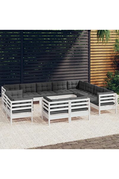 Concept Σετ επίπλων κήπου με μαξιλάρια, 12 τεμάχια, λευκό, μασίφ ξύλο πεύκου