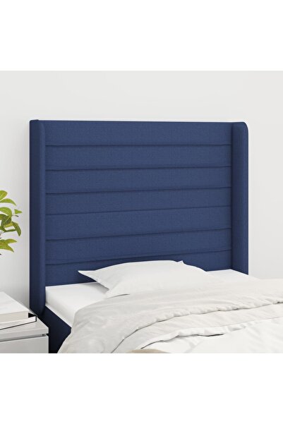 Concept Tăblie de pat cu aripioare, albastru, 103x16x118/128 cm, textil