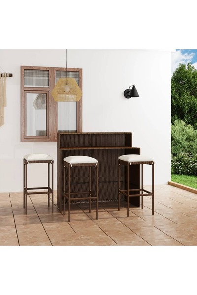 Concept Σετ επίπλων μπαρ κήπου με μαξιλάρια, 4 τεμάχια, καφέ
