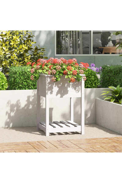 Concept Γλάστρα με ράφι, λευκή, 54x54x81 cm, από μασίφ ξύλο πεύκου