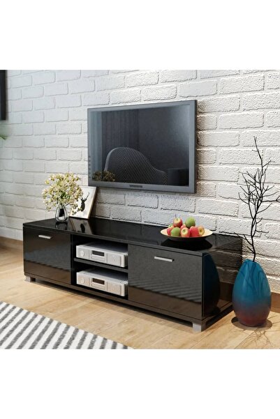 Concept Comodă TV, negru extralucios, 140 x 40,3 x 34,7 cm