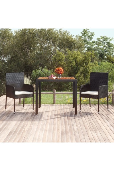 Concept Masă de grădină cu blat din lemn negru, 90x90x75 cm, poliratan