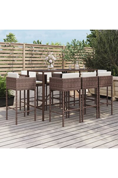 Concept Σετ επίπλων μπαρ κήπου, με μαξιλάρια, 9 τεμάχια, καφέ, πολυρατάν