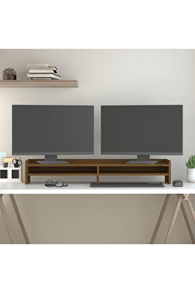 Concept Βάση οθόνης, καφέ μελί, 100x24x16 εκ., μασίφ ξύλο πεύκου