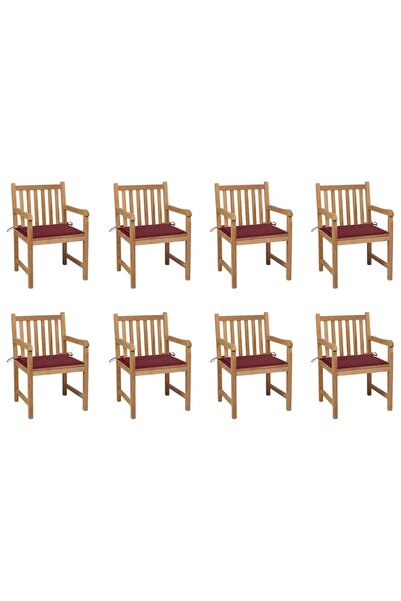 Concept Καρέκλες κήπου με μαξιλάρια σε χρώμα κρασιού, 8 τεμάχια, από μασίφ ξύ...