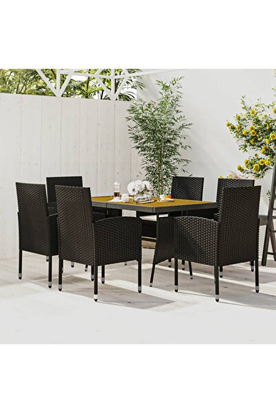 Concept Set mobilier de exterior, 7 piese, negru, poliratan