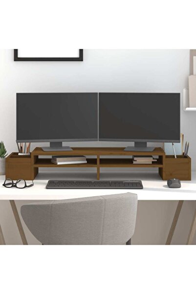 Concept Βάση οθόνης, καφέ μελί 100x27,5x15 εκ. μασίφ ξύλο πεύκου