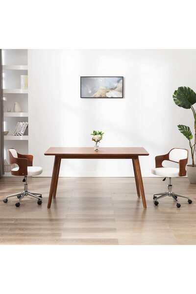 Concept Scaun de birou pivotant, alb, lemn curbat și piele ecologică