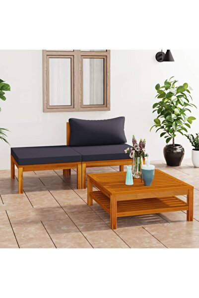 Concept Σετ επίπλων κήπου με σκούρα γκρι μαξιλάρια, 3 τεμάχια, ξύλο ακακίας