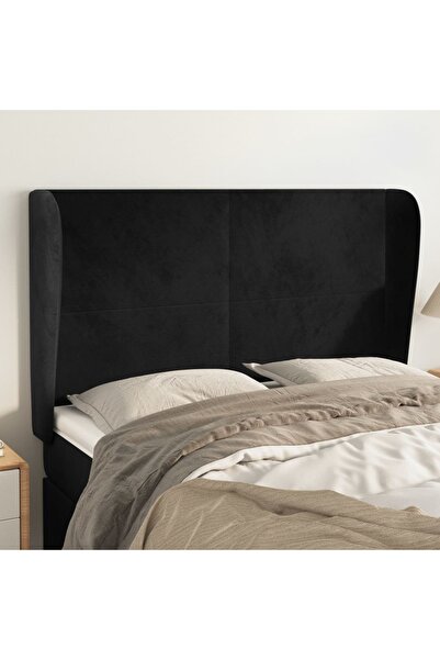 Concept Tăblie de pat cu aripioare, negru, 147x23x118/128 cm, catifea