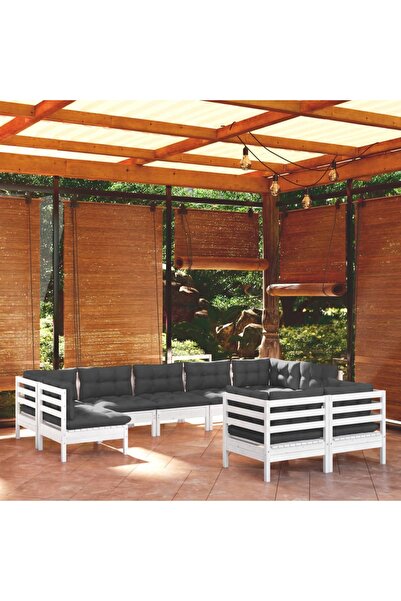 Concept Σετ επίπλων κήπου με μαξιλάρια, 9 τεμάχια, λευκό, μασίφ ξύλο πεύκου