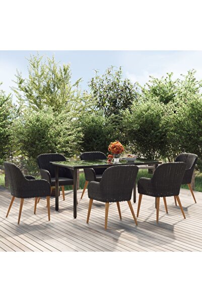 Concept Σετ τραπεζιού κήπου 7 τεμαχίων με μαξιλάρια, μαύρο