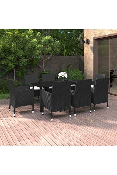 Concept Garden furniture set with cushions, 9 pieces, polyrattan and glass