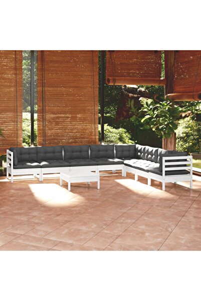 Concept Σετ επίπλων κήπου με μαξιλάρια, 9 τεμάχια, λευκό, μασίφ ξύλο πεύκου