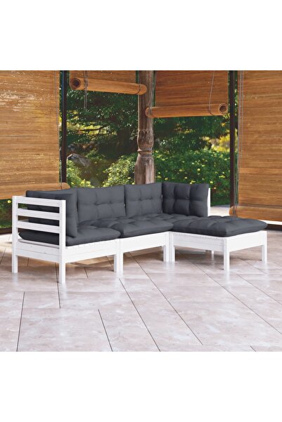 Concept Σετ επίπλων κήπου με μαξιλάρια, 4 τεμάχια, λευκό, ξύλο πεύκου