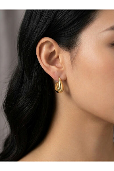 Elmosia Jewelry Gold Drop Shape Minimal Earrings Shiny Curved Modern Stylish ...
