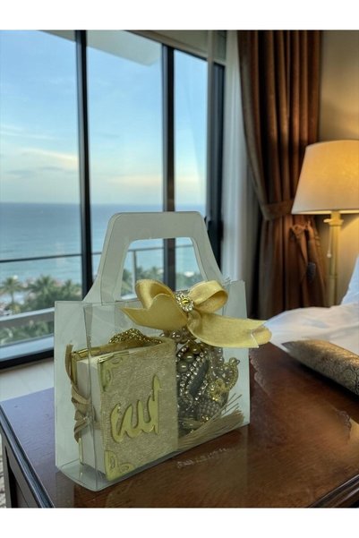 Altınoluk Haremia Set of Bag in a Box with Mini Quran, Pearl Prayer Beads and Stone.
