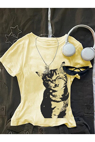 Toum Belt Boy Retro Cat's Cropped Bluz