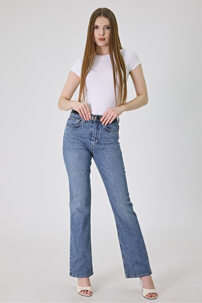 cracpot Kadın Mavi Kar Yıkama Bootcut Jean Pantolon – Yüksek Bel İspanyol Paç...
