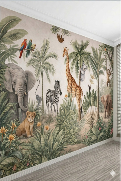 dekoartizan Orman Hayvanları Çocuk Odası Tekstil Duvar Kağıdı