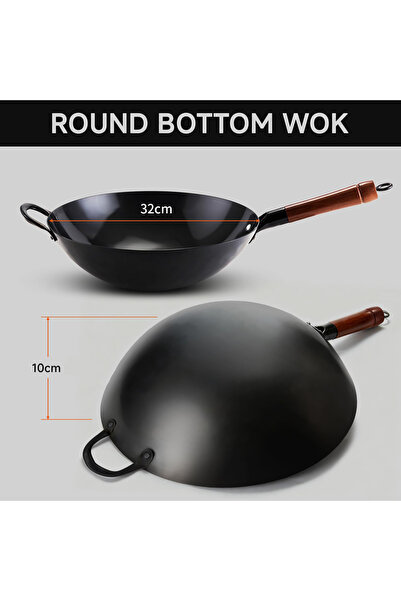 Sumkyle Carbon Steel Wok, 32cm, Pre-Seasoned, Non-Stick, Ideal for Stovetop C...