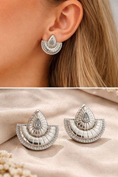 DEMOKAN Women's Earrings Drop Fan Design Zircon Stone Non-Tarnish Earrings