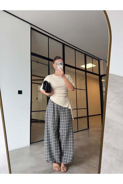 BB Bensu Buyruk Pantaloni shalwar din ecosez piese, gri