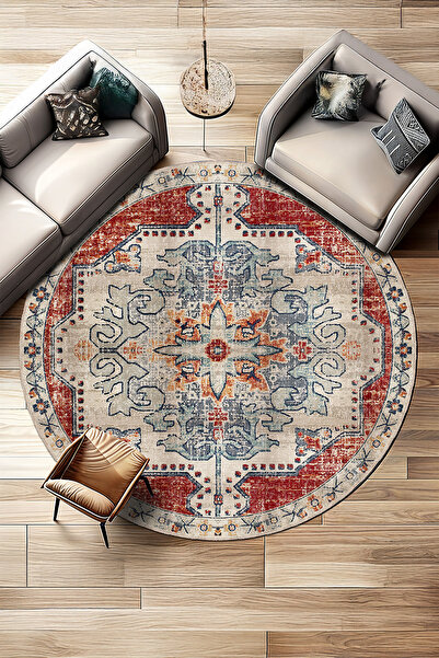 Tile Blue Vintage Chenille Non-Slip Floor Living Room Kitchen Carpet Round Runner and Room Carpet