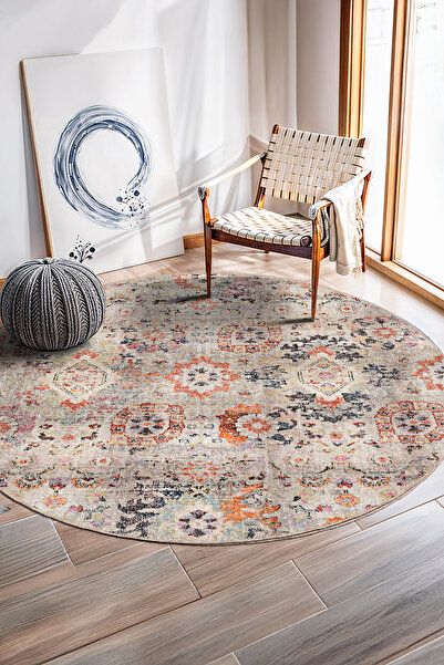 BigArts Home Renkli Vintage Patchwork Şönil Halı Yuvarlak Mutfak Salon Halısı...