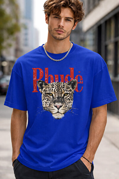 ArtYus تي شيرت Rhude مطبوع بنقشة الفهد للجنسين كبير الحجم - قطن قطع من تي شير...