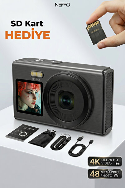 NEFFO 4K Dijital Retro Video Kamera 48MP Flaşlı Kart Dijital Vlog Fotoğraf Ma...