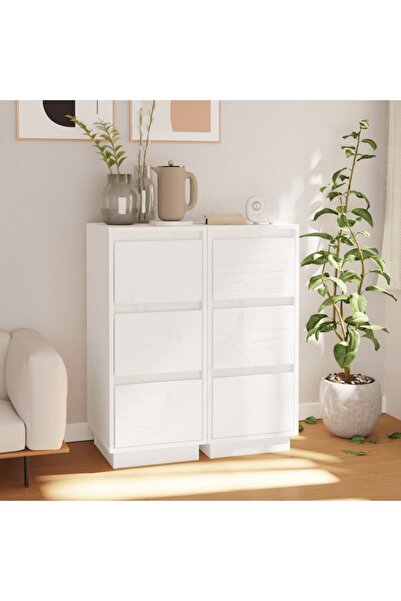 Concept Servante, 2 buc., alb, 32x34x75 cm, lemn masiv de pin