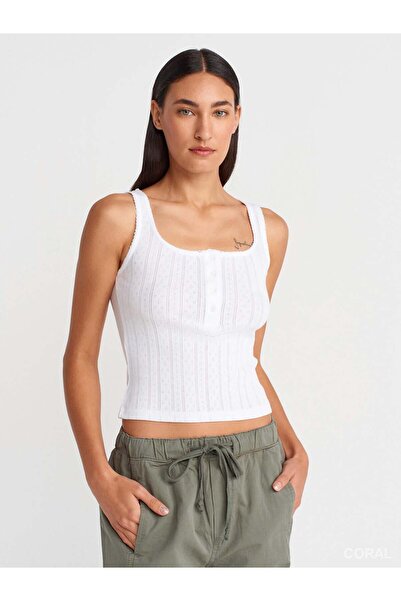 Coral Buttoned Square Collar Badi 21069 White