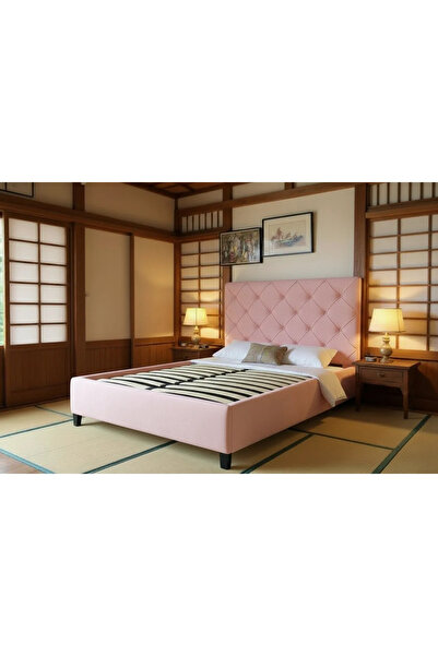 MarketMob Pat Hypnotic 160x200 cm, tapițat cu catifea, roz, cu somieră inclusă