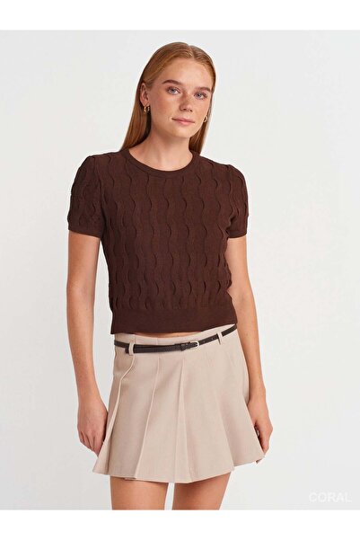 Coral Crew Neck Blouse 10788 Brown