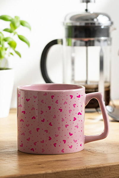 qoeuyl boutique Pink Mini Hearts Printed Gift D Pink Mug with Handle