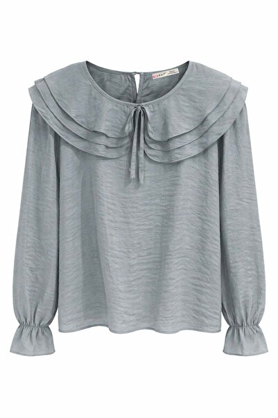 Mixray 4861 women's collar volanlı tied draped blouse khaki