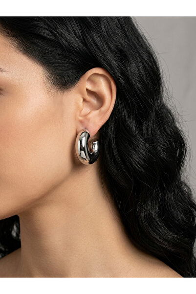 Elmosia Jewelry أقراط دائرية فضية سميكة من الفولاذ الفضي اللامع بتصميم عصري أ...