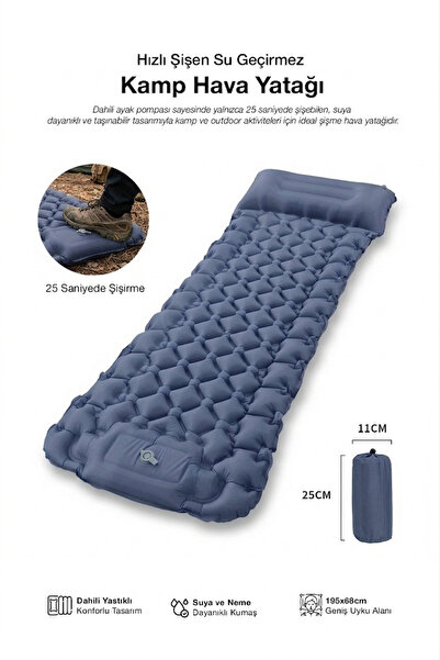 Kensa Pompasız Ayakla Şişen Katlanır Kamp Yatağı Kendinden Yastıklı Uyku Matı...