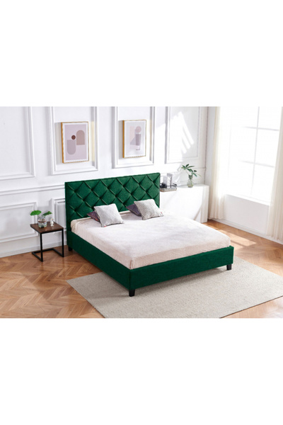 MarketMob Hypnotic Bed 160x200 cm Velvet Upholstered Green with Included Slat...