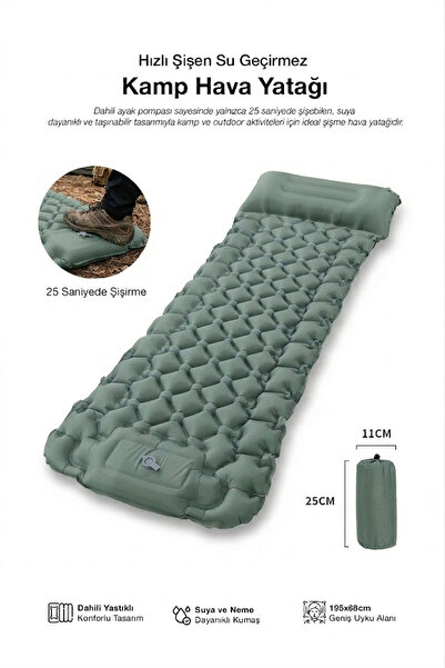 Kensa Pompasız Ayakla Şişen Katlanır Kamp Yatağı Kendinden Yastıklı Uyku Matı...